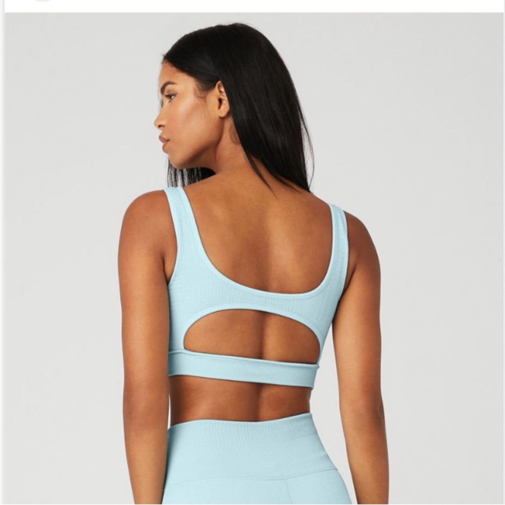 Alo Seamless Cable Knit Bra- Chalk Blue